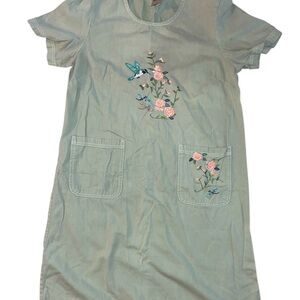 Vintage Blair Green Floral Embroidered Dress with Pockets Small